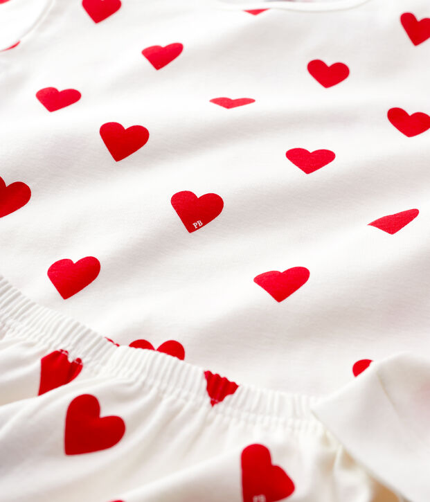 Pijama de algod&oacute;n para ni&ntilde;o con estampado de corazones blanco/rojo