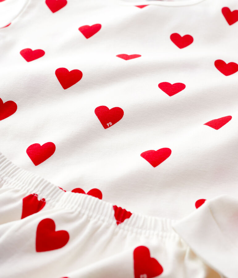 Pijama de punto con estampado de corazones para ni&ntilde;a blanco MARSHMALLOW/rojo TERKUIT