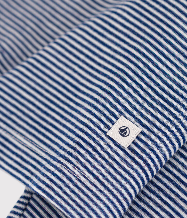 Camiseta infantil de manga larga de lana y algod&oacute;n a rayas azul/blanco