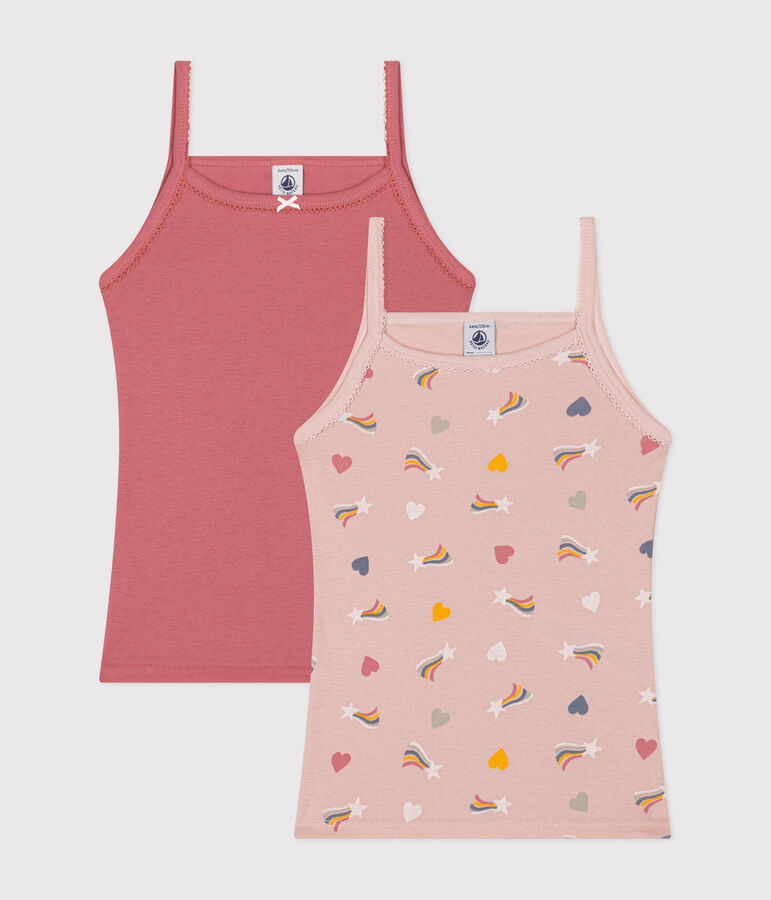Juego de 2 camisetas infantiles de tirantes finos de algod&oacute;n con coraz&oacute;n multicolor