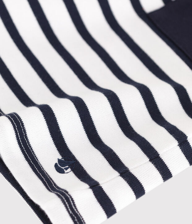 Vestido infantil de algod&oacute;n de manga corta blanco/azul