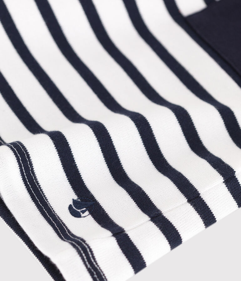 Vestido infantil de algod&oacute;n de manga corta blanco/azul