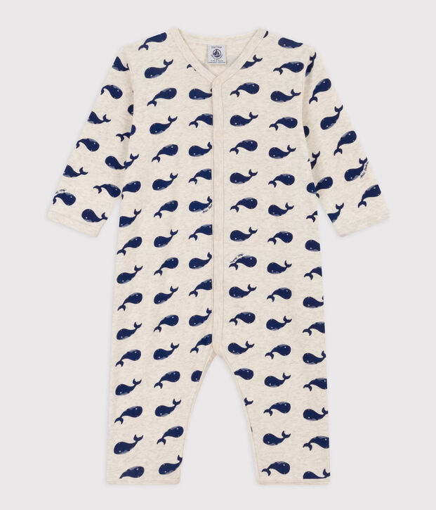 Pijama sin pies de algod&oacute;n con ballenas marinas beige/azul