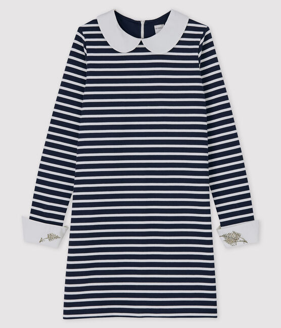 Vestido de mujer Petit Bateau x Deyrolle azul SMOKING/blanco MARSHMALLOW