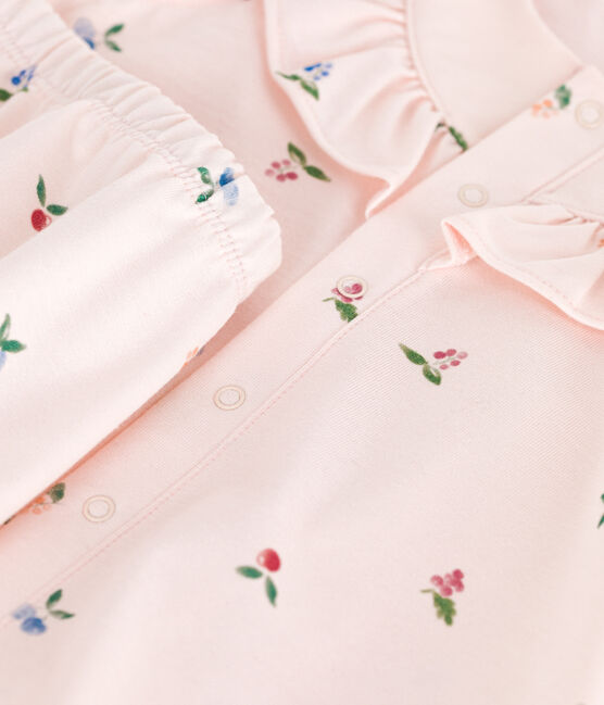 Vestido de algodón de manga corta y pololo con estampado de frutas para bebé rosa FLEUR/blanco MULTICO