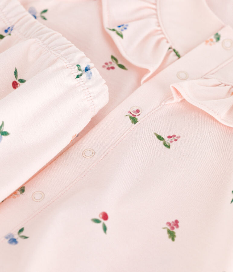 Vestido de algod&oacute;n de manga corta y pololo con estampado de frutas para beb&eacute; rosa/multicolor