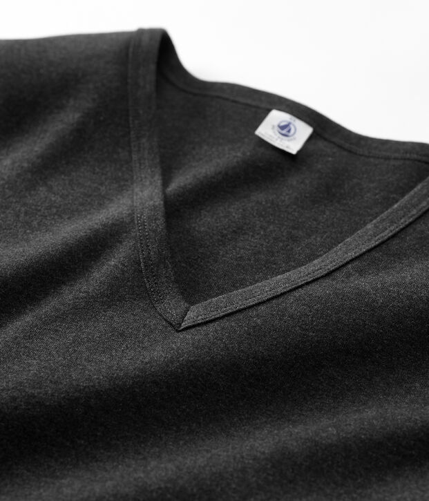Camiseta L'ICONIQUE con cuello de pico de algod&oacute;n org&aacute;nico de mujer gris