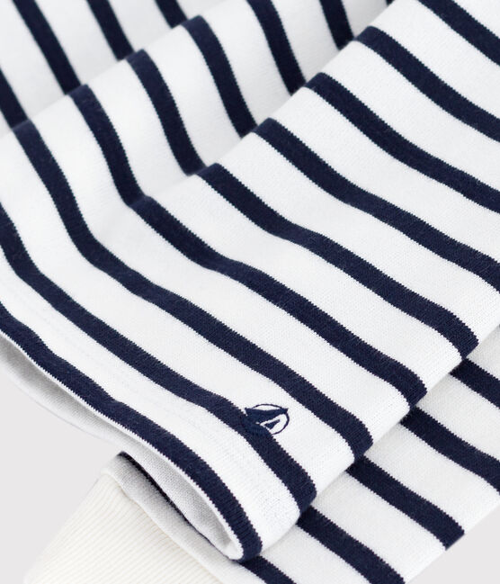 Vestido infantil de algodón de manga larga a rayas blanco MARSHMALLOW/azul SMOKING