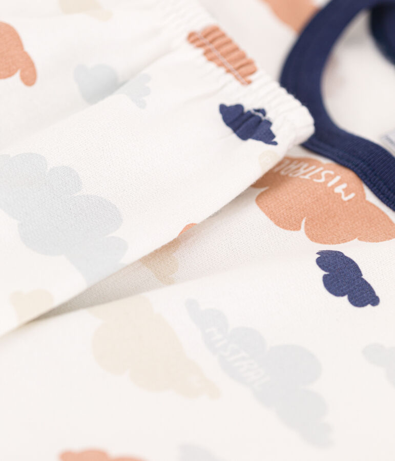 Pijama de felpa de algod&oacute;n con nubes para ni&ntilde;o/ni&ntilde;a blanco/multicolor