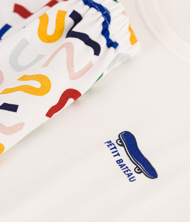 Pijama corto de algod&oacute;n j&uacute;nior blanco/multicolor