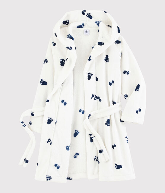 Bata de casa de polar para niño blanco MARSHMALLOW/azul MEDIEVAL