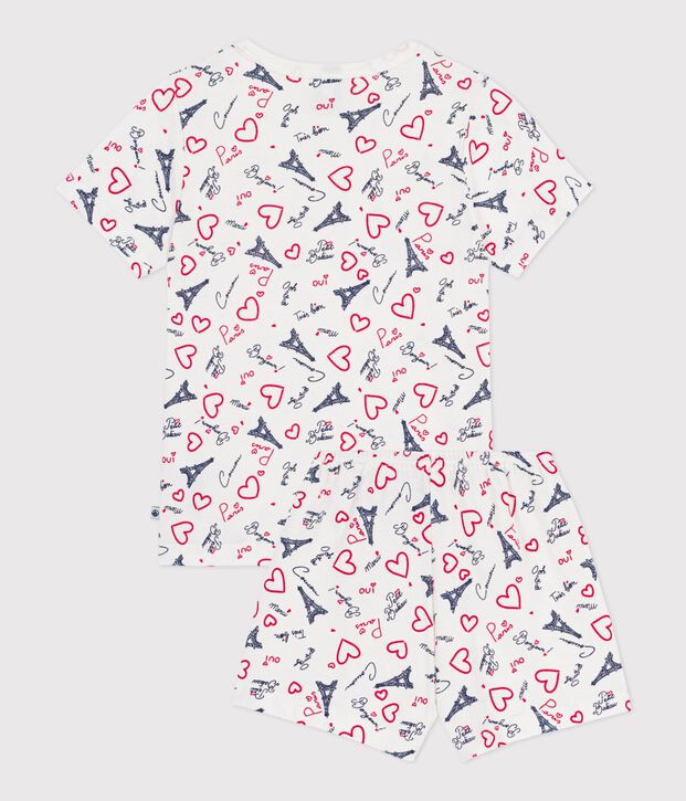 Pijama infantil corto de algod&oacute;n con estampado de Par&iacute;s blanco/multicolor