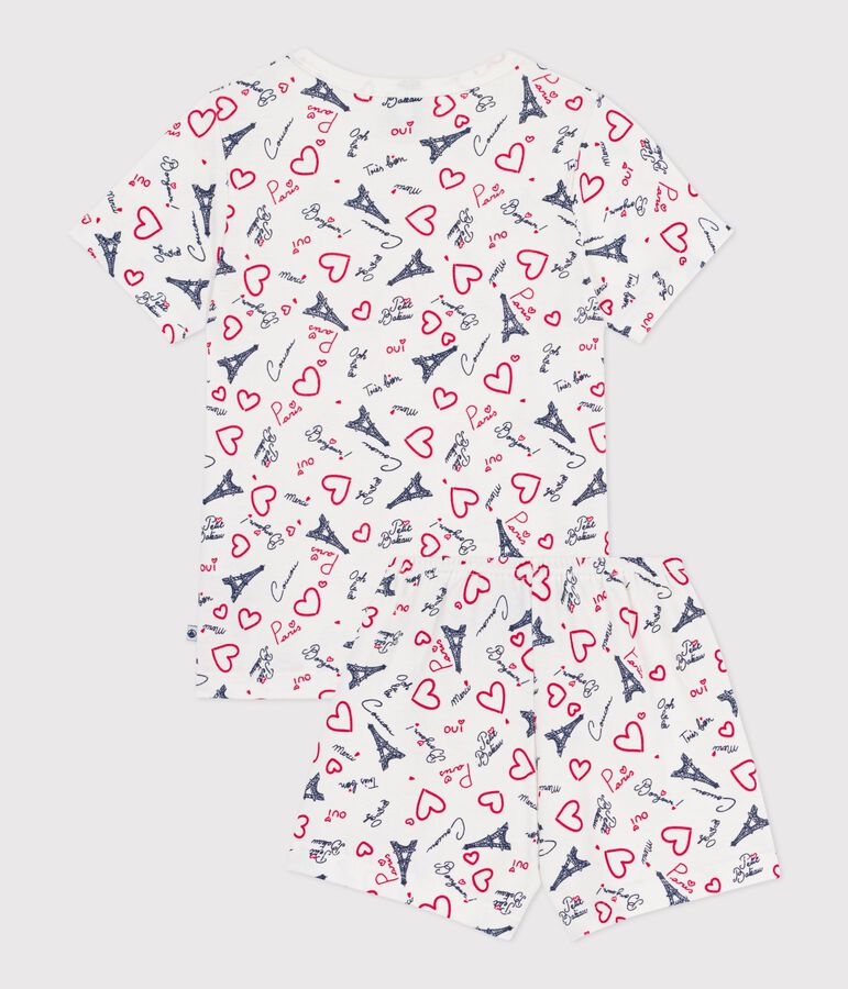 Pijama infantil corto de algod&oacute;n con estampado de Par&iacute;s blanco/multicolor