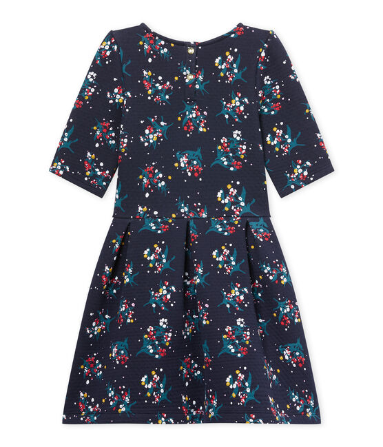 Vestido de niña mangas 3/4 en túbico alcolchado azul SMOKING/blanco MULTICO