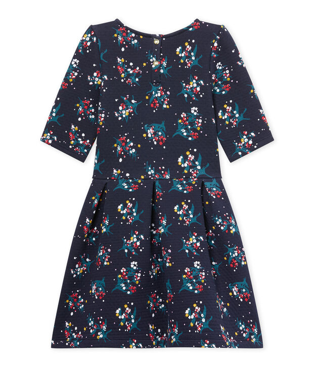 Vestido de ni&ntilde;a mangas 3/4 en t&uacute;bico alcolchado azul/multicolor
