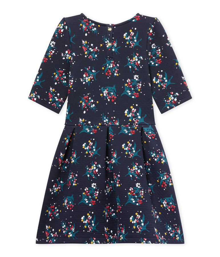 Vestido de ni&ntilde;a mangas 3/4 en t&uacute;bico alcolchado azul/multicolor