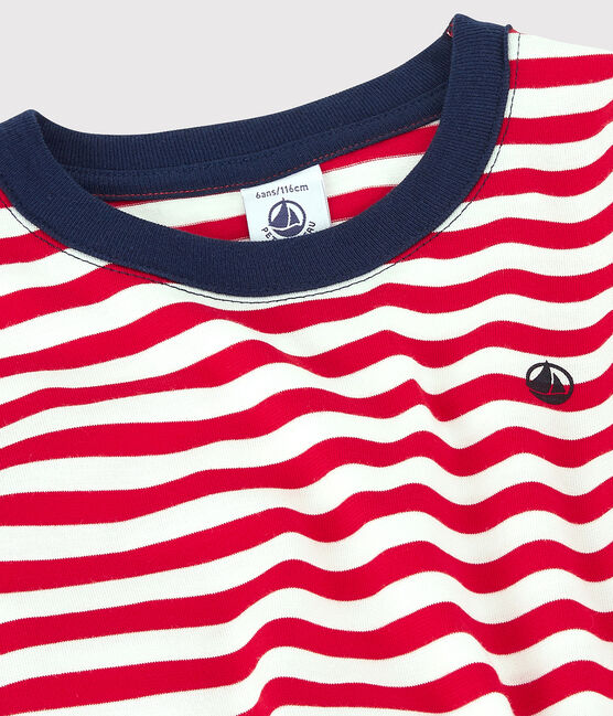 Camiseta de algodón de manga corta para niño rojo PEPS/blanco MARSHMALLOW