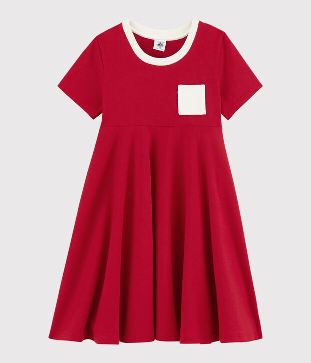 Vestido de manga corta de punto de ni&ntilde;a rojo
