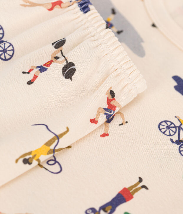 Pijama infantil corto de algod&oacute;n con estampado de deportes crudo/multicolor