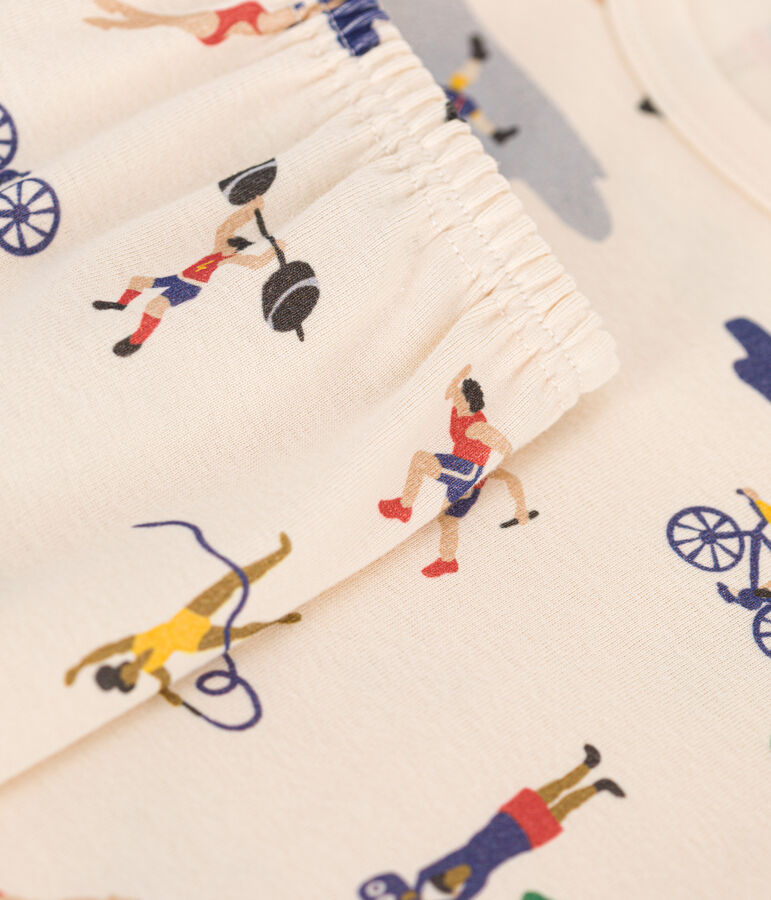 Pijama infantil corto de algod&oacute;n con estampado de deportes crudo/multicolor