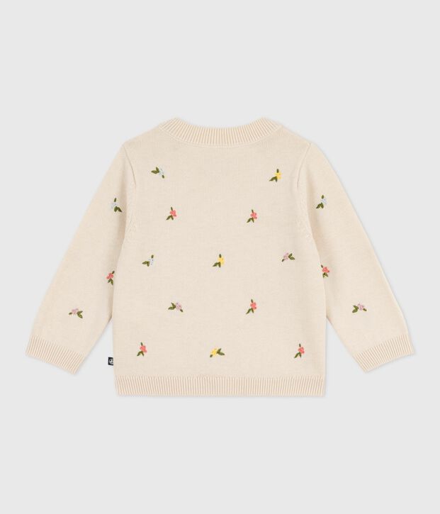 Jersey de lana y algod&oacute;n con flores bordadas para beb&eacute; crudo/multicolor