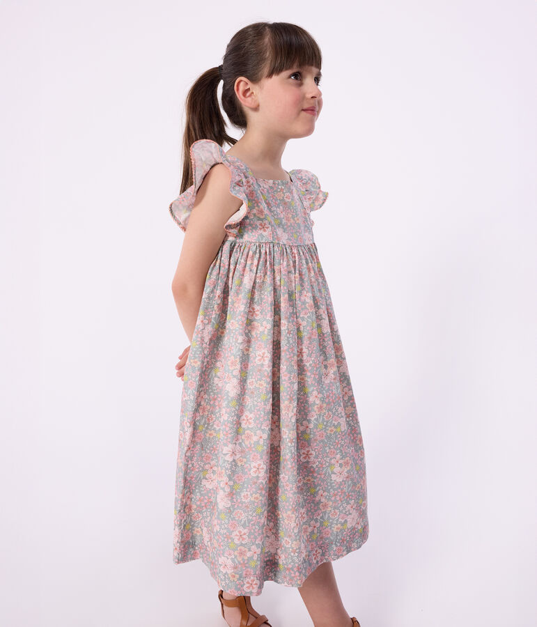 Vestido infantil sin mangas de algod&oacute;n con estampado de flores azul/multicolor