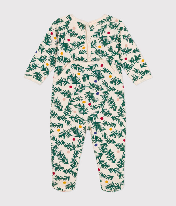 Pijama de felpa perchada con estampado de &aacute;rbol de Navidad para beb&eacute; crudo/multicolor