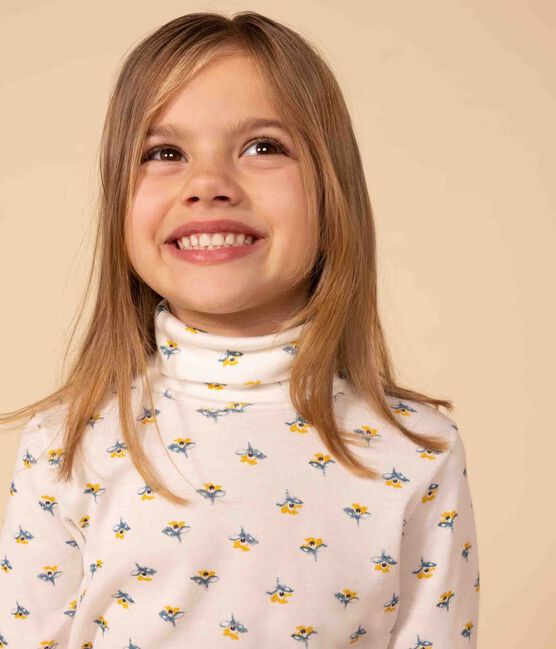 Prenda de cuello de cisne con estampado de flores de algodón de niña blanco MARSHMALLOW/blanco MULTICO
