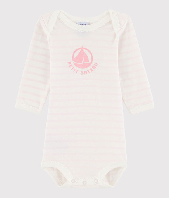 Bodi de manga larga de bebé niña blanco MARSHMALLOW/rosa VIENNE