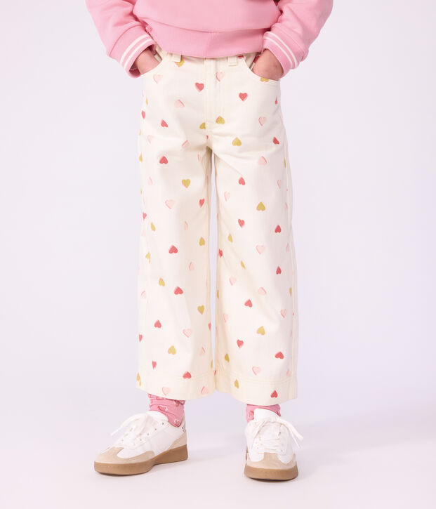 Pantal&oacute;n infantil wide leg de algod&oacute;n crudo/multicolor