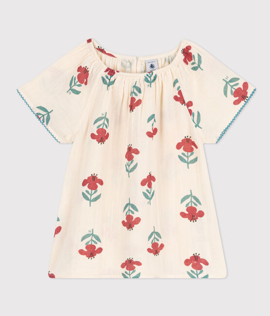 Blusa de gasa de algodón con flores para niña blanco AVALANCHE/ MULTICO