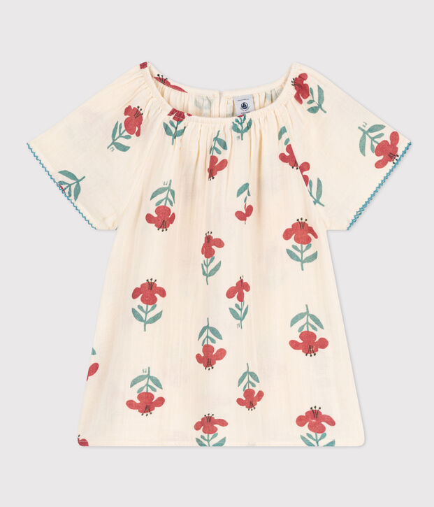 Blusa de gasa de algod&oacute;n con flores para ni&ntilde;a crudo/multicolor