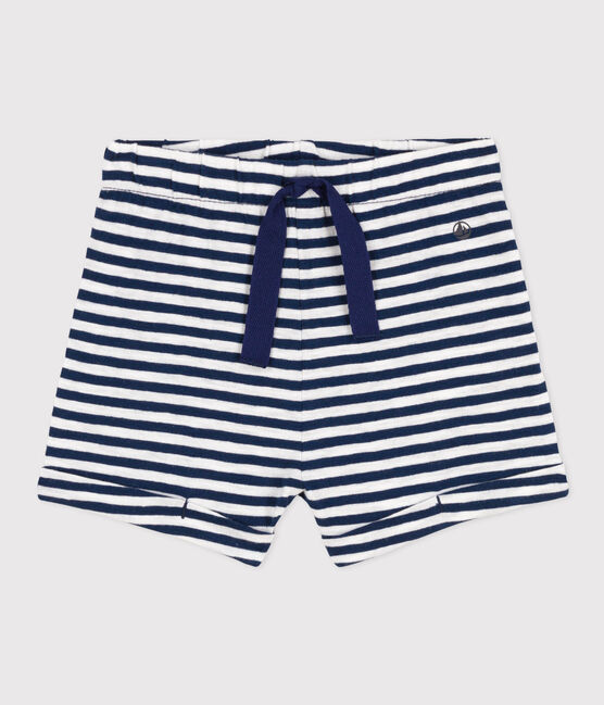 Shorts de punto flameado a rayas para bebé azul MEDIEVAL/blanco MARSHMALLOW