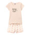 Pijama corto en dos materias para niña blanco LAIT/rosa ROSE/ FLEUR