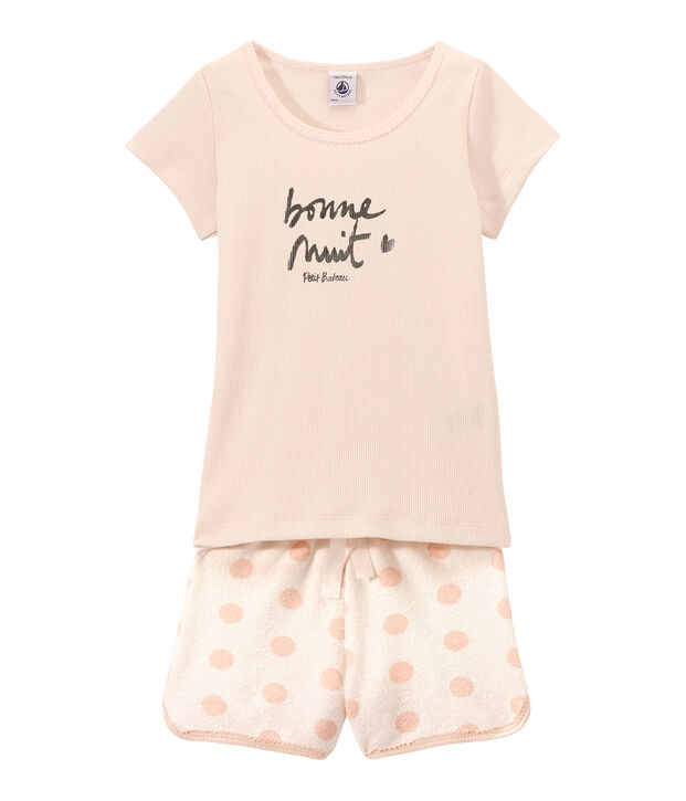 Pijama corto en dos materias para ni&ntilde;a blanco/rosa/rosa