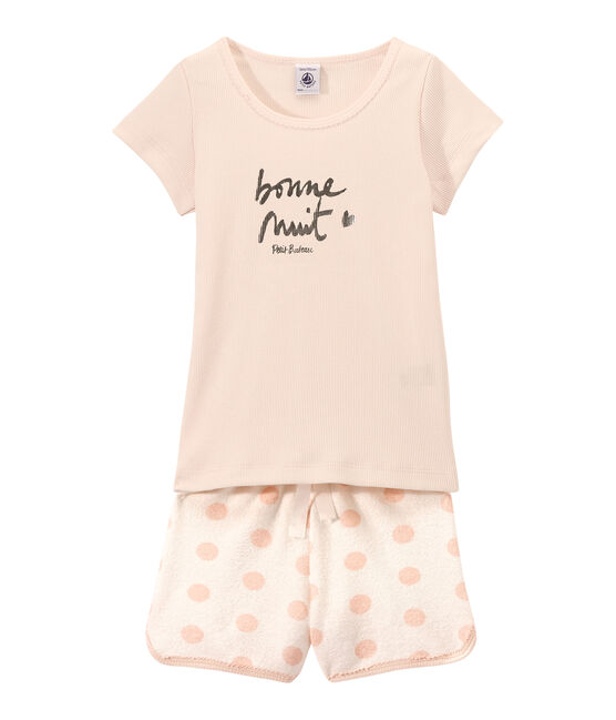 Pijama corto en dos materias para niña blanco LAIT/rosa ROSE/ FLEUR