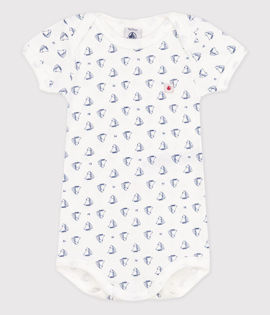 Bodi de manga corta de bebé niña blanco ECUME/azul MEDIEVAL