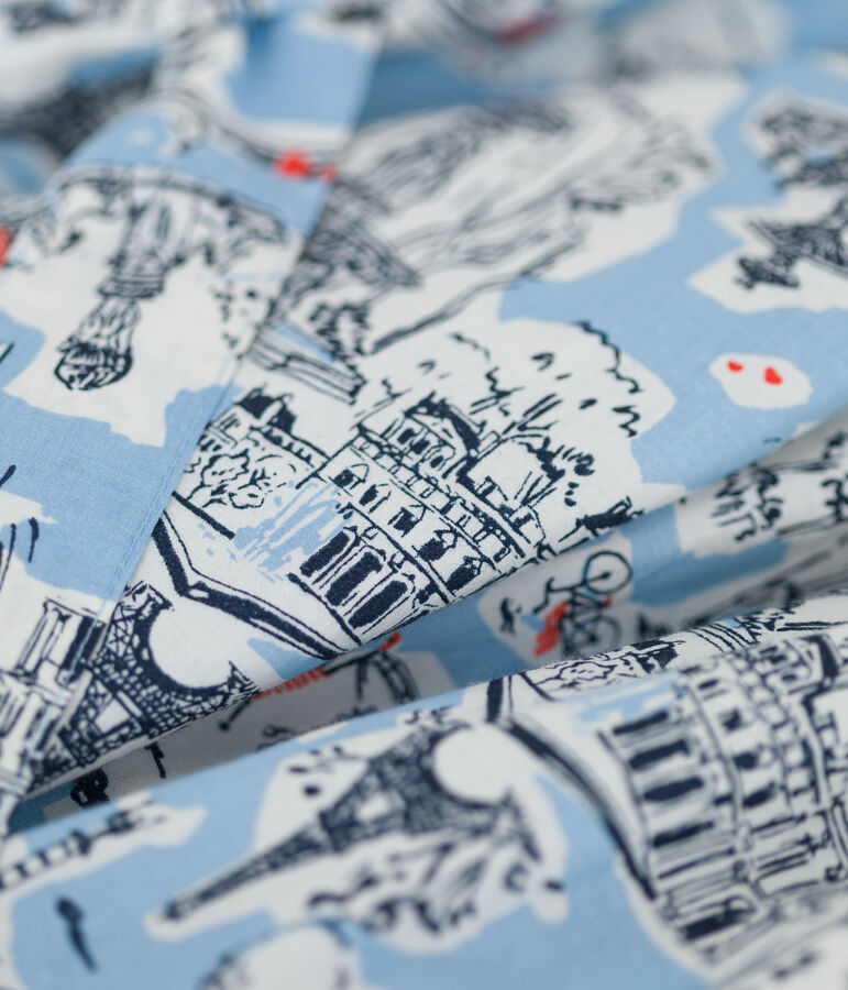 Vestido de popelina estampada para ni&ntilde;a blanco/multicolor