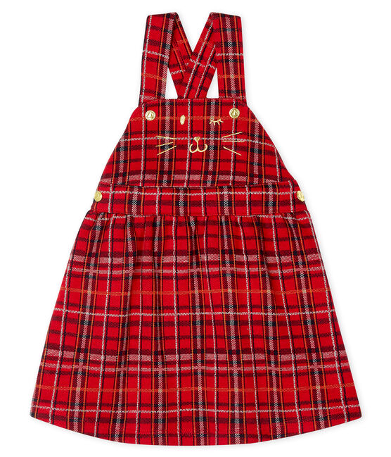 Vestido vaquero tipo peto de cuadros para bebé niña rojo TERKUIT/blanco MULTICO CN