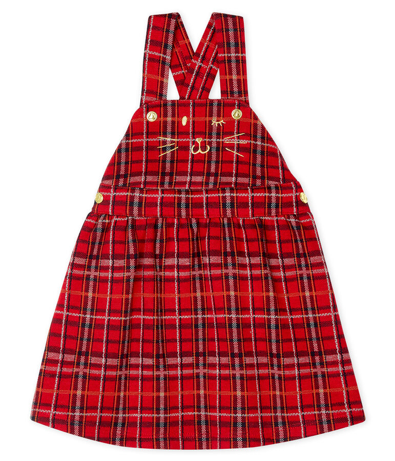 Vestido vaquero tipo peto de cuadros para beb&eacute; ni&ntilde;a rojo TERKUIT/blanco MULTICO CN