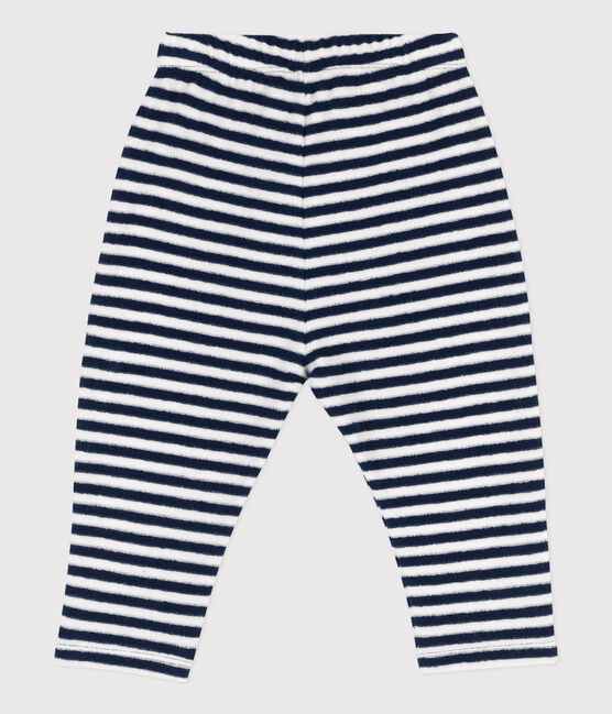 Pantalón de rizo a rayas para bebé azul MEDIEVAL/blanco MARSHMALLOW