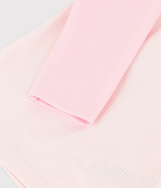 Camiseta anti-UV eco-sostenible de bebé rosa MINOIS/blanco MARSHMALLOW