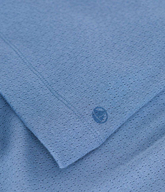 Pijama corto y liso de algodón calado para niña azul BEACH