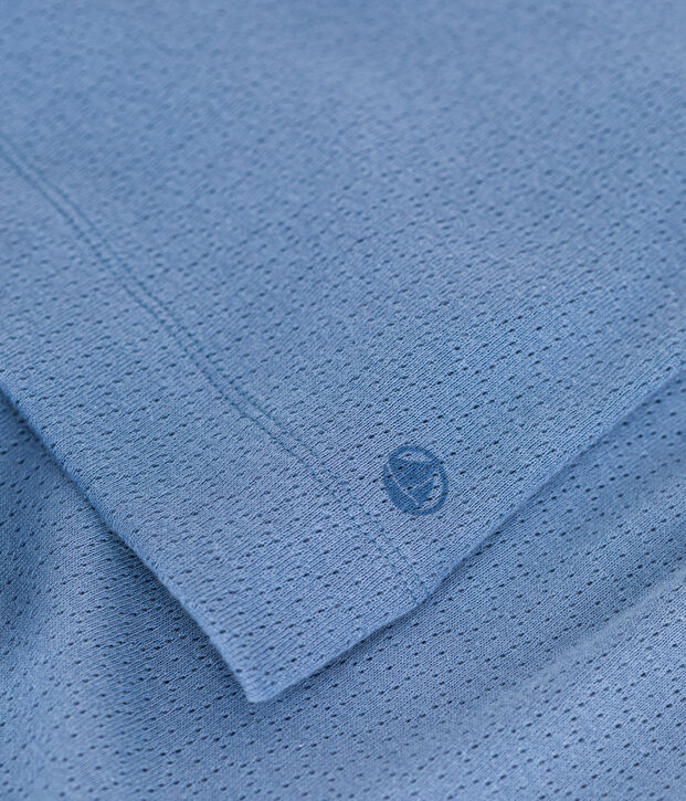 Pijama corto y liso de algod&oacute;n calado para ni&ntilde;a azul