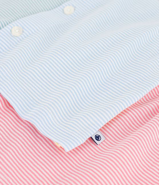 Pijama infantil corto abotonado de algodón a rayas blanco MARSHMALLOW/blanco MULTICO