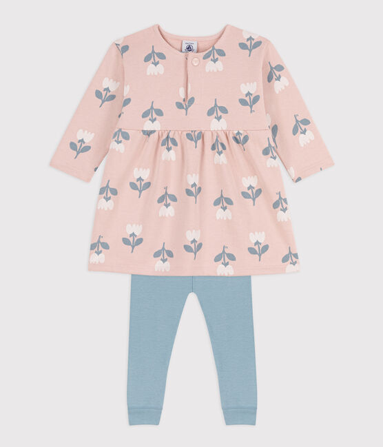 Vestido de muletón estampado con leggings para bebé rosa SALINE/blanco MULTICO