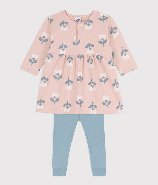 Vestido de mulet&oacute;n estampado con leggings para beb&eacute; rosa/multicolor