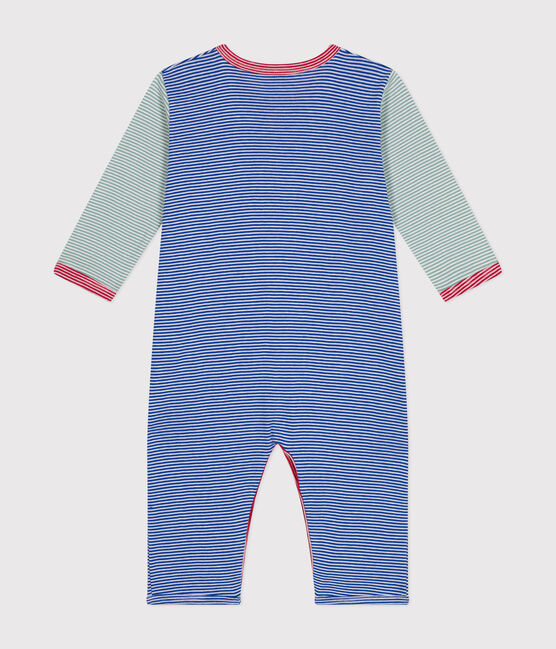Pijama sin pies de algodón a rayas para bebé azul CALVIN/ MARSHMALLOW