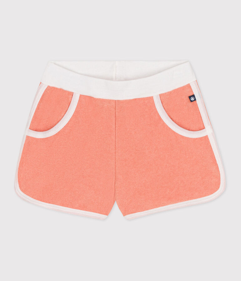 Shorts infantiles de rizo de algod&oacute;n liso naranja