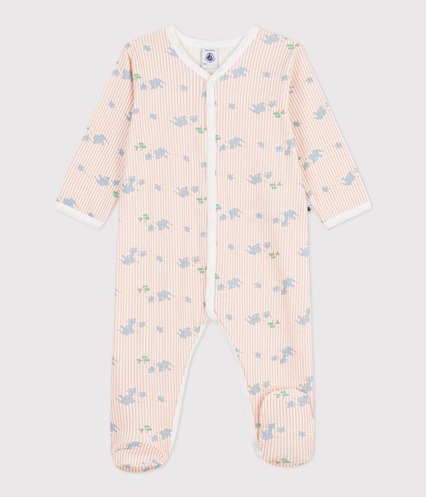 Pijama de algod&oacute;n con estampado de elefantes para beb&eacute; blanco/multicolor